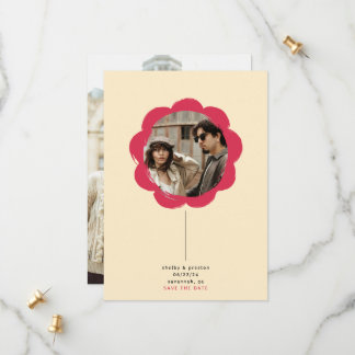 Save The Date Cadre de Fleur Peinte Rétro Moderne Photo Mariage