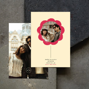 Save The Date Cadre de Fleur Peinte Rétro Moderne Photo Mariage