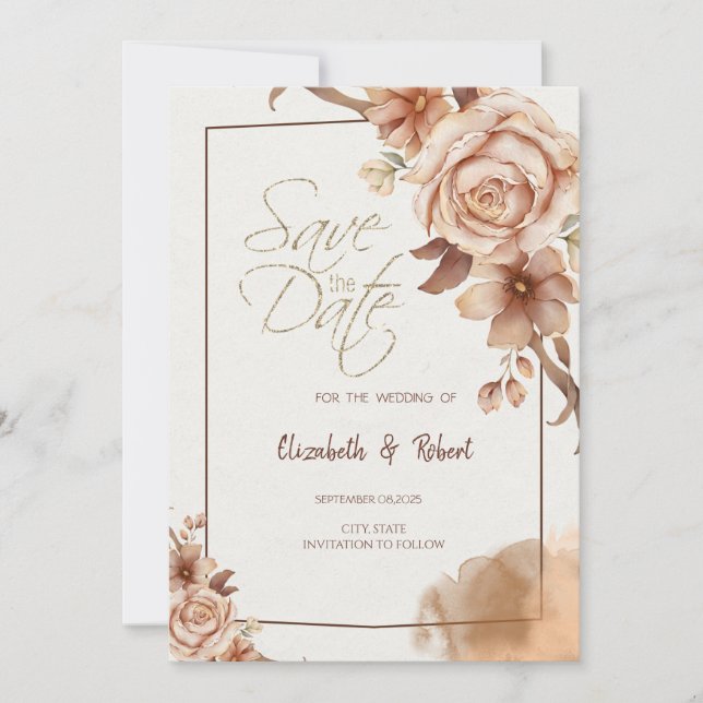 Save The Date Cadre de fleurs d'automne Enregistrer la date (Devant)
