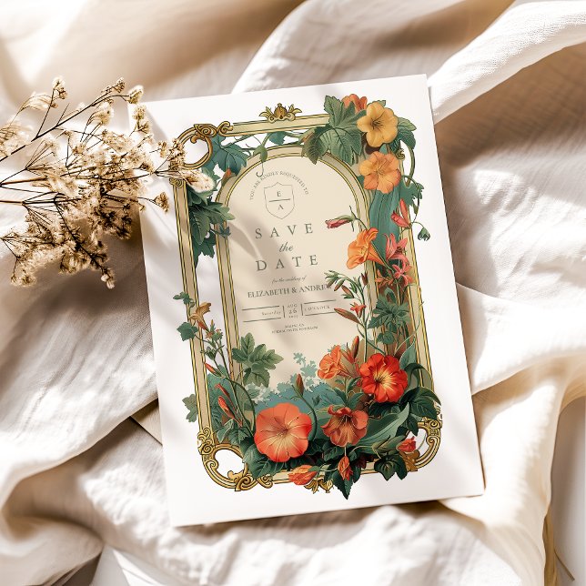 Save The Date Cadre de jardin doré Fleurs de mariage (Créateur téléchargé)