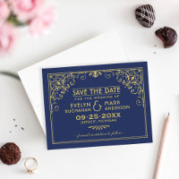 Cadre de mariage Art Déco en or et bleu marine pro