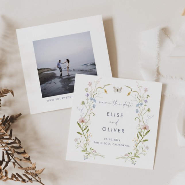 Save The Date Cadre de mariage aux fleurs sauvages pastel (Créateur téléchargé)