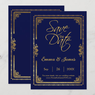 Save The Date Cadre de mariage élégant bleu marine et or