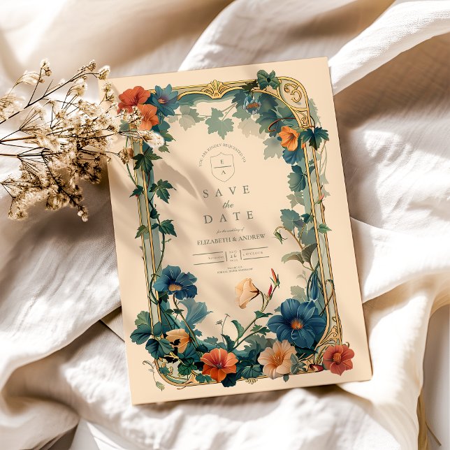 Save The Date Cadre de mariage Fleur de saphir vintage (Créateur téléchargé)