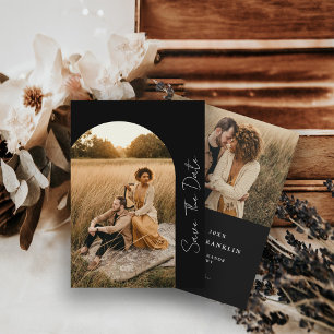 Save The Date Cadre de mariage moderne arqué Photo noir