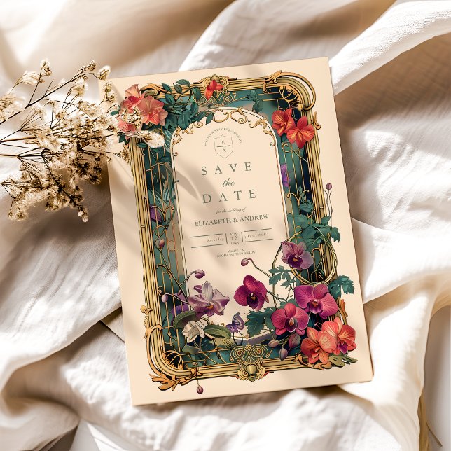 Save The Date Cadre de mariage orchidée Art Nouveau (Créateur téléchargé)