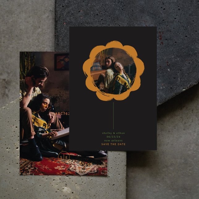 Save The Date Cadre de photo de fleurs peintes rétro boho romant (Créateur téléchargé)