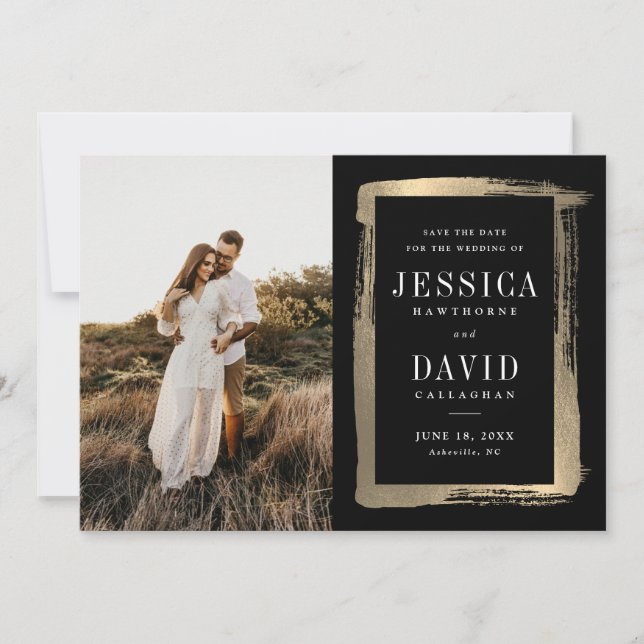 Save The Date Cadre de photo de mariage peint en or moderne (Devant)