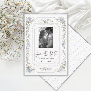 Save The Date Cadre de photo élégant de fleurs sauvages bleues
