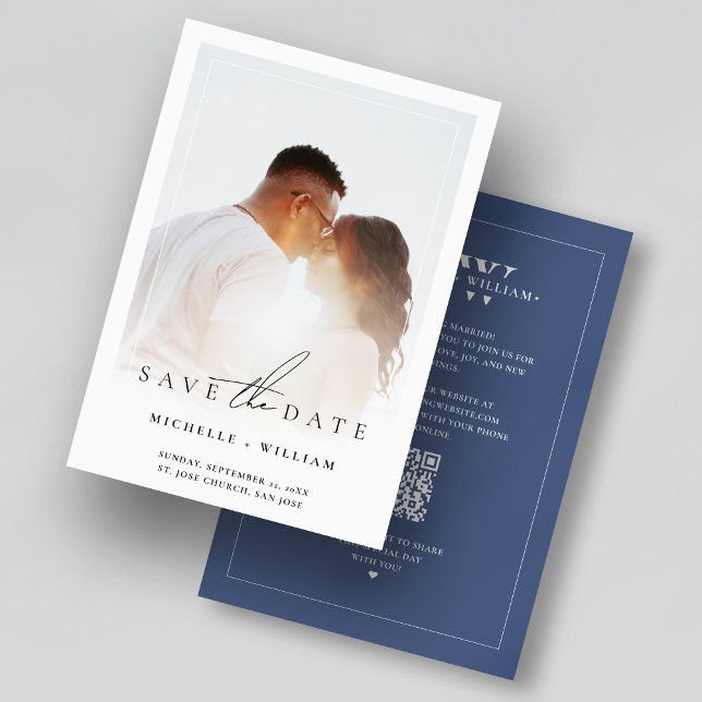 Save The Date Cadre de photo simple Mariage Monogramme Bleu tern (Minimal Photo Frame Wedding Monogram Dusky Blue Save The Date
)