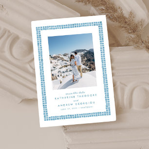 Save The Date Cadre de tuile simple destination photo bleu grec