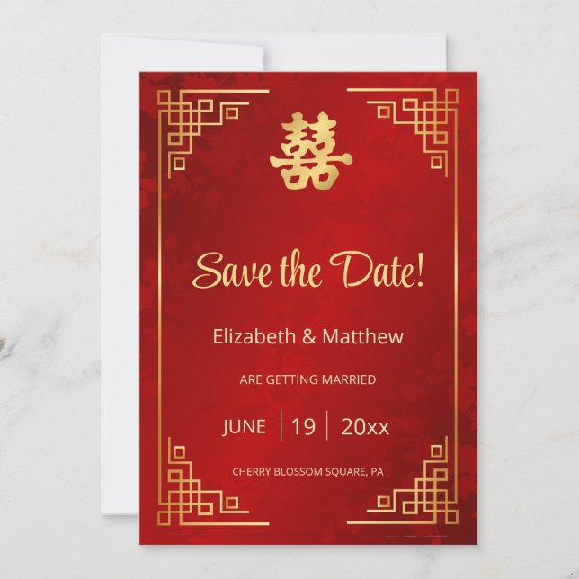 Save The Date Cadre Doré de Mariage Chinois (Devant)