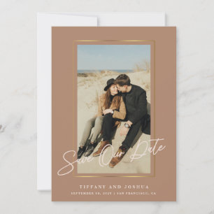 Save The Date Cadre doré élégant Rose poudrée Photo Mariage