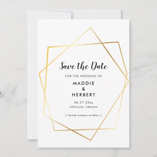 Save The Date Cadre doré géométrique moderne (Devant)
