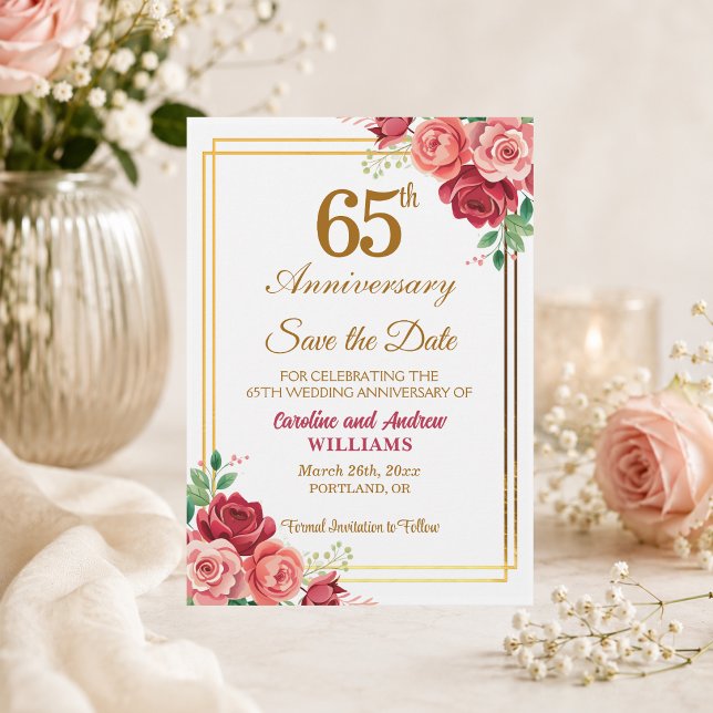 Save The Date Cadre doré pour 65e anniversaire de mariage avec f (Créateur téléchargé)