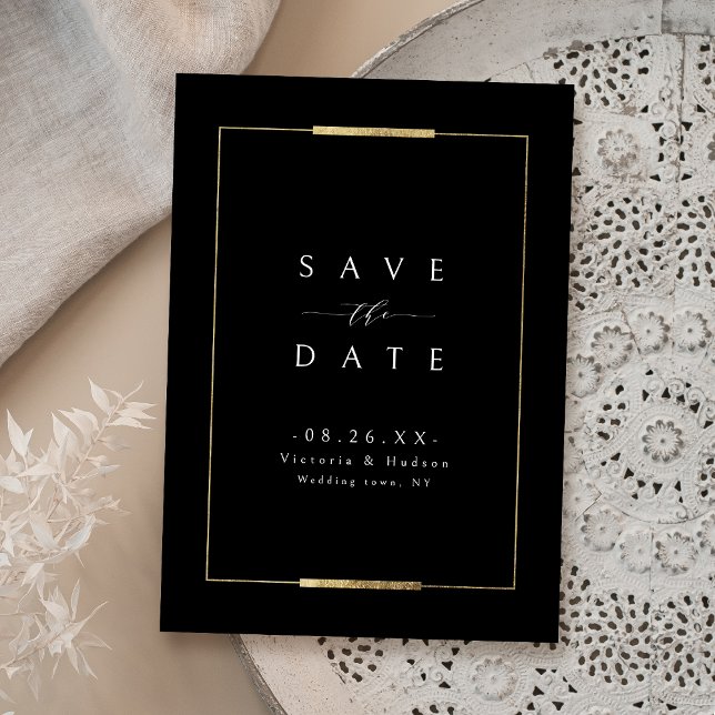 Save The Date Cadre Elegance Noir Simple Moderne Classique Maria (Framed Elegance Black Simple Modern Classy Wedding Save The Date)