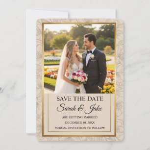 Save The Date Cadre élégant minimaliste doré & floral