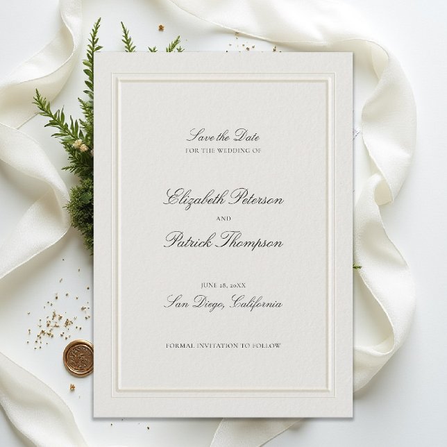 Save The Date Cadre Élégant Moderne Classique Formel Crème Maria (modern classic wedding invitation double frame elevated ecru formal traditional calligraphy)