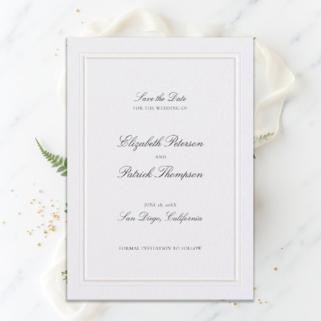 Save The Date Cadre Élégant Moderne Classique Formel Mariage Per (modern classic wedding invitation double frame elevated pearl formal traditional calligraphy )