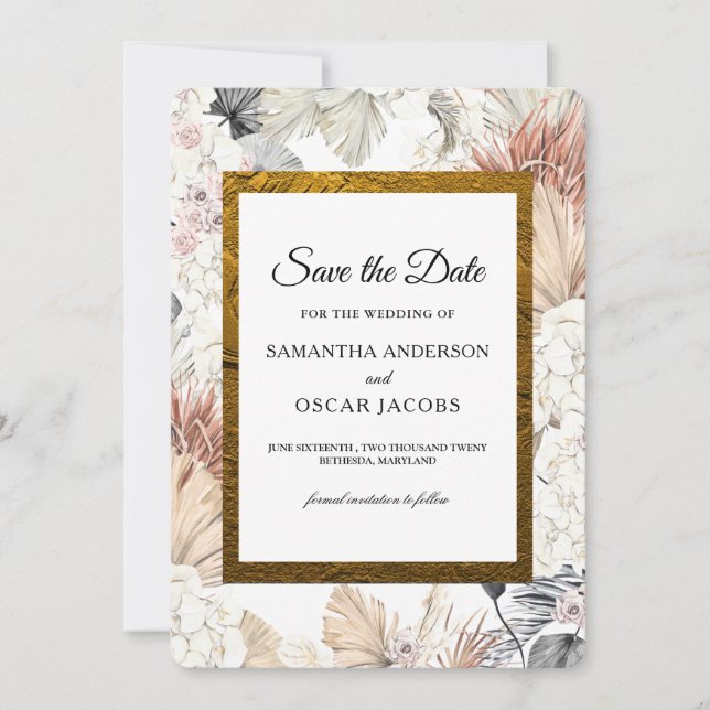 Save The Date Cadre en or floral aquarelle moderne orchidée (Devant)