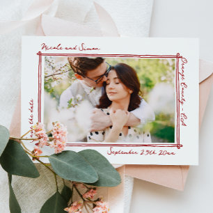 Save The Date Cadre esquissé Mariage photo à main blanche