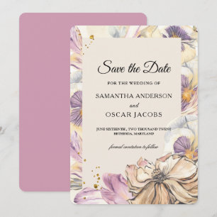 Save The Date Cadre floral aquarelle élégant violet et pensée