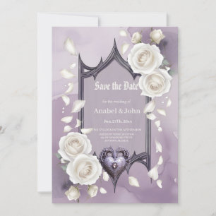 Save The Date Cadre floral avec un cœur et des roses blanches