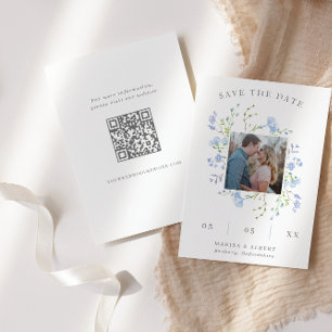 Save The Date Cadre floral bleu clair photo QR Code