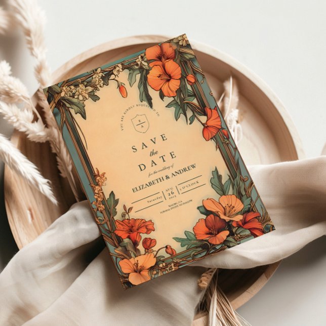 Save The Date Cadre Floral d'été Art Nouveau Mariage (Créateur téléchargé)