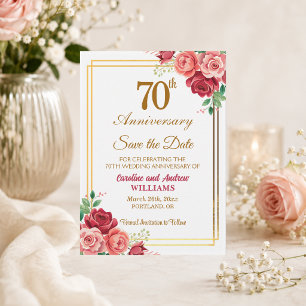 Save The Date Cadre floral doré pour les 70 ans de mariage
