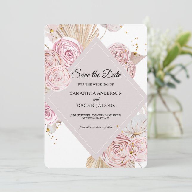 Save The Date Cadre floral élégant aquarelle rose et violet  (Debout devant)