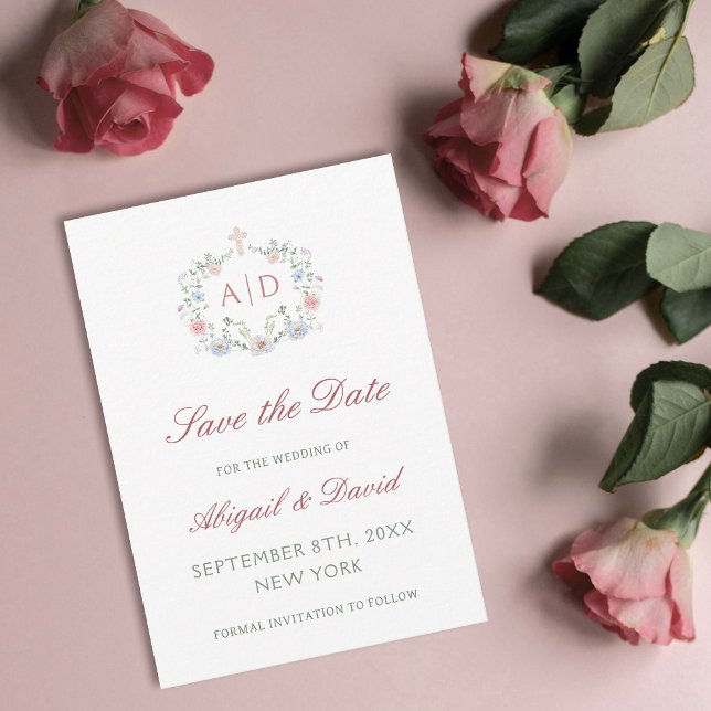 Save The Date Cadre Floral Mariage Religieux Enregistrer La Date (Créateur téléchargé)
