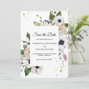 Save The Date Cadre Floral Moderne Élégant et gouttes d'or