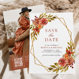 Save The Date Cadre floral orange brûlé doré pour photo de maria