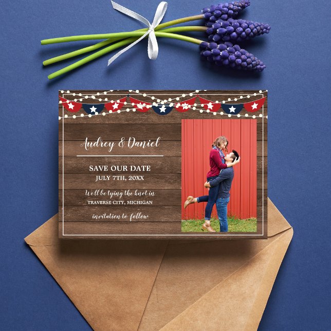 Save The Date Cadre lumière patriotique Juillet Quatrième banniè (Créateur téléchargé)