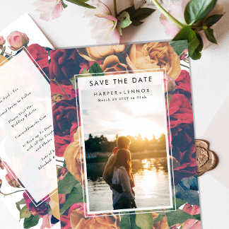 Save The Date Cadre moderne Boho Antique Roses Editable Photo