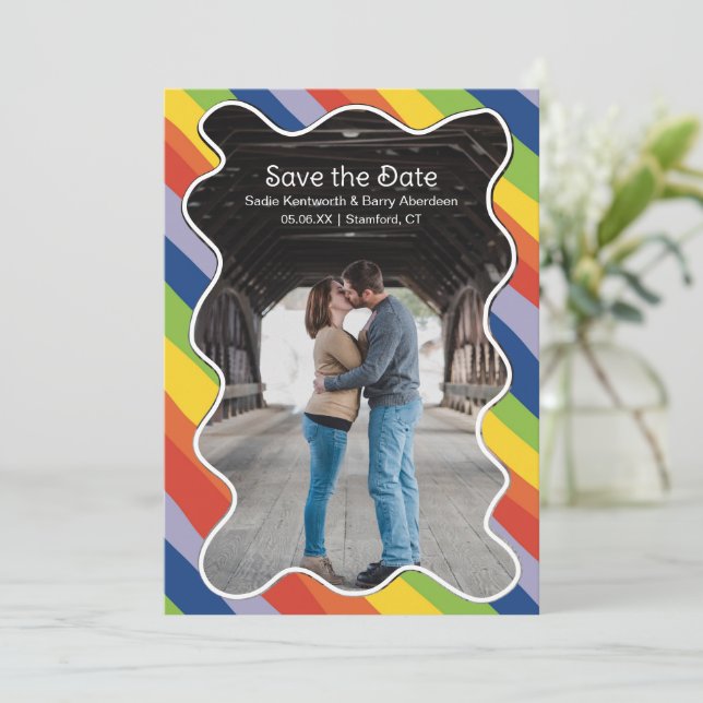 Save The Date Cadre Moderne de Mariage Arc-en-ciel Vibrant (Debout devant)