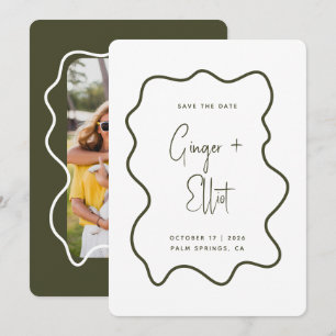 Save The Date Cadre ondulé gras moderne Photo de mariage vert fo