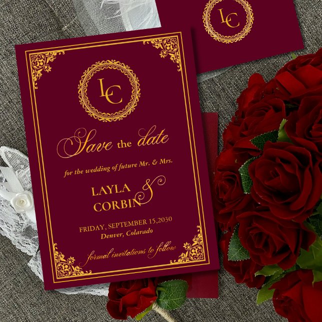 Save The Date Cadre Or Classique Monogramme Royal Mariage (Créateur téléchargé)