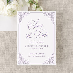 Save The Date Cadre Orné Violet Élégant Mariage Vintage