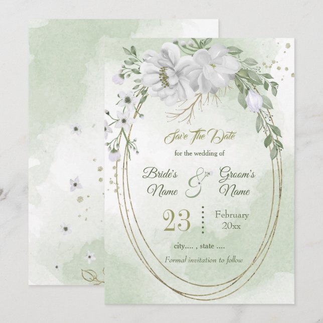 Save The Date Cadre ovale blanc romantique (Devant / Derrière)