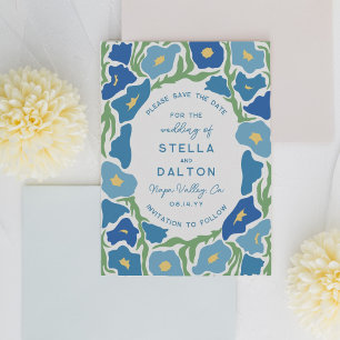 Save The Date Cadre ovale floral bleu moderne sans photo