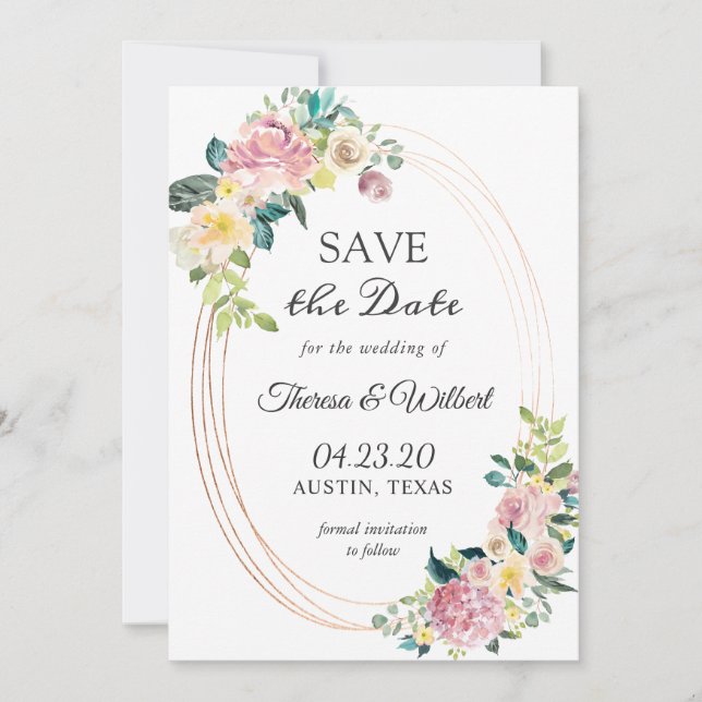 Save The Date Cadre ovale moderne Pastel Floral Enregistrer la d (Devant)