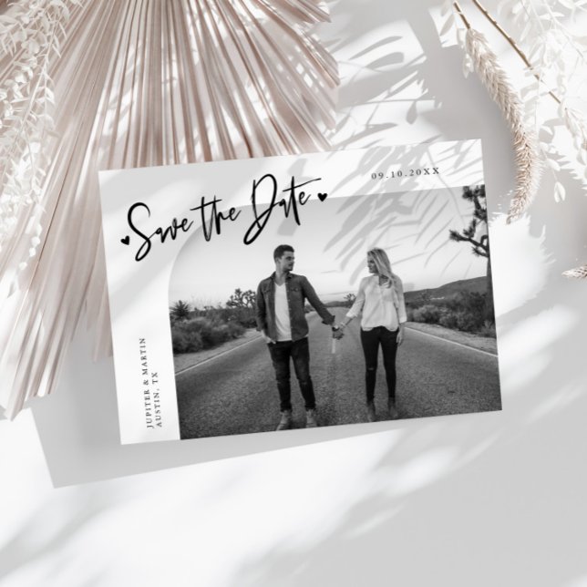 Save The Date Cadre photo à cœur en script moderne blanc (Créateur téléchargé)
