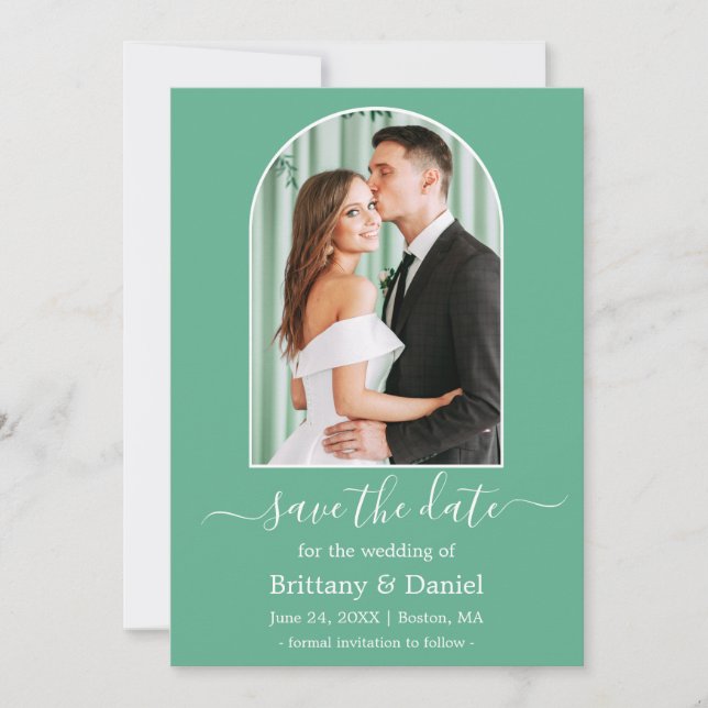 Save The Date Cadre photo Arc moderne Neo Mint Green (Devant)