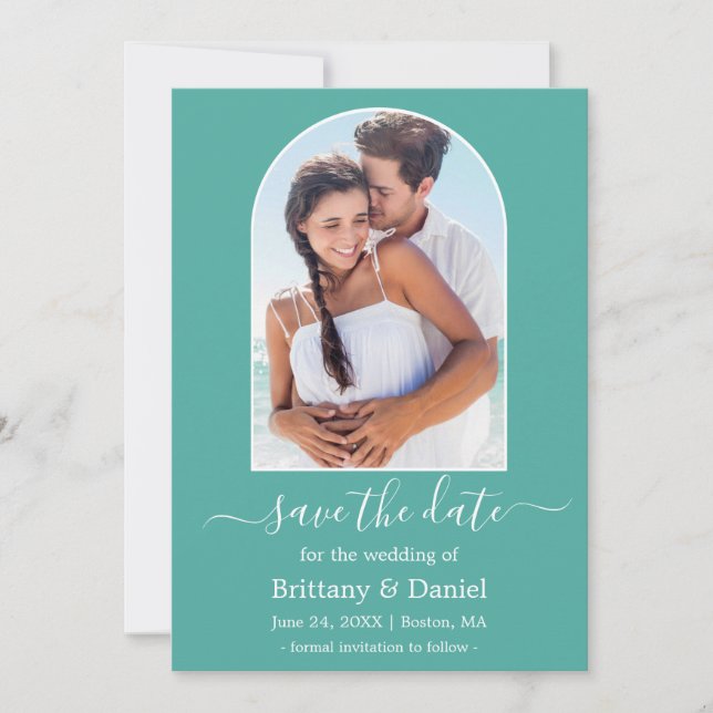 Save The Date Cadre photo Arch moderne Turquoise (Devant)
