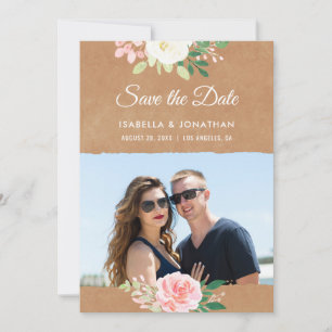 Save The Date Cadre photo Brown Kraft rose Floral