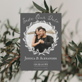 Save The Date Cadre photo de couronne élégante | Gris Save The D