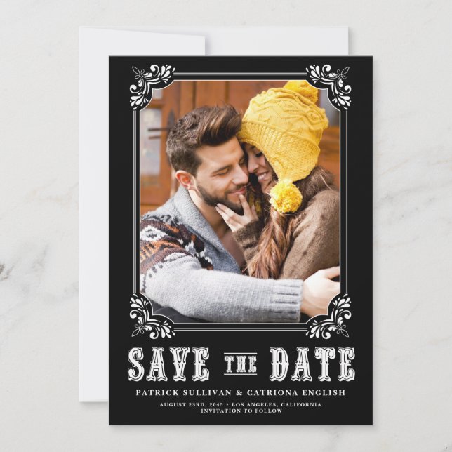 Save The Date Cadre photo de typographie occidentale Noir (Devant)