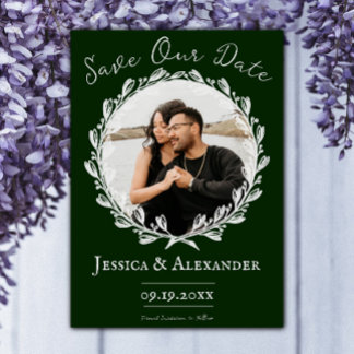 Save The Date Cadre photo élégant de couronne | Emerald Green